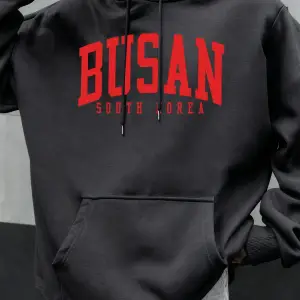 Busan Güney Kore Mektup Desen Erkekler Büyük Boy Hoodie Rahat Hoody Sonbahar Moda Streetwear