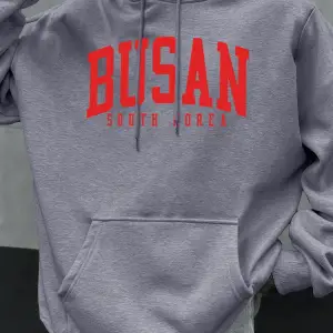 Busan Güney Kore Mektup Desen Erkekler Büyük Boy Hoodie Rahat Hoody Sonbahar Moda Streetwear