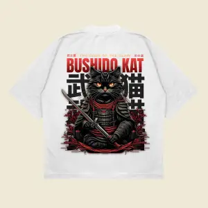 Bushidocat Baskılı Oversize Unisex Pamuklu Nefes Alan Kalın Kumaşlı