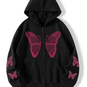 Butterfly kadın fermuarlı oversize sweatshirt siyah