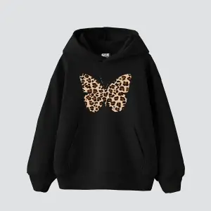 Butterfly Leopard Baskılı Oversize Unisex Premium Siyah