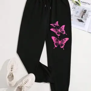 Butterfly Print Drawstring Waist 4 Mevsim Eşofman