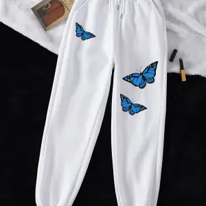 Butterfly Print Drawstring Waist 4 Mevsim Eşofman