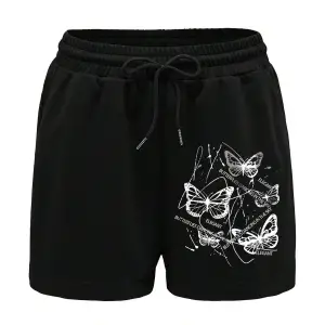 Butterfly Print Drawstring Waist Drawstring Waist Şort