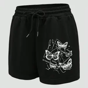 Butterfly Print Drawstring Waist Drawstring Waist Şort