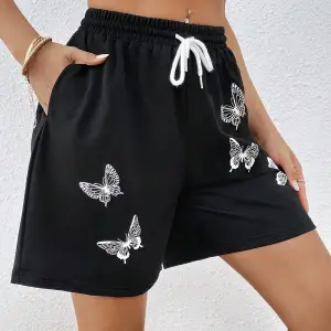 Butterfly Print Drawstring Waist Şort