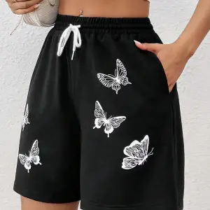 Butterfly Print Drawstring Waist Şort