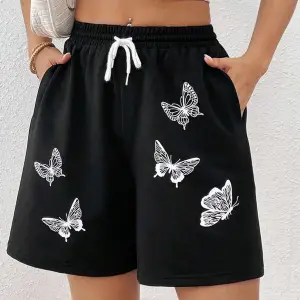 Butterfly Print Drawstring Waist Şort