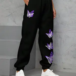 Butterfly Print Slant Pocket 4 Mevsim Eşofman