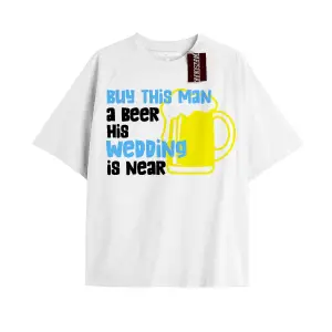 BUYT HİS BEER Unisex Oversize Yazılı Tshirt BEYAZ