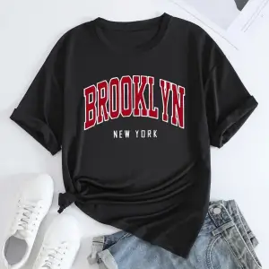 Büyük Beden Beyaz Brooklyn New York Kırmızı Baskılı Oversize Unisex Pamuklu