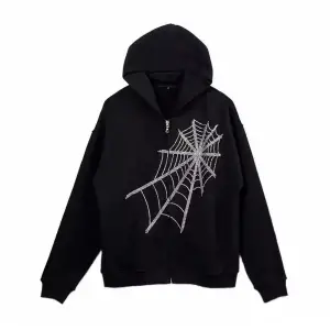 Büyük Beden Örümcek Ağı Silver Baskılı Kapüşonlu Fermuarlı Oversize Kadın Ceket-swe Siyah