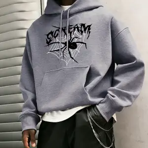 Büyük Siyah Bir Örümcek Kırmızı Örümcek Ağı Üzerinde Yatıyor Baskılı Erkek Bol Rahat Sokak Gi