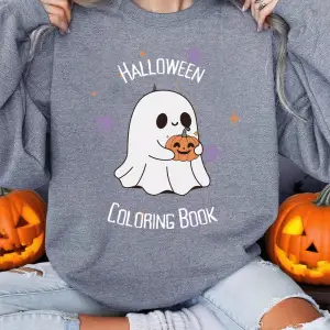 Cadılar bayramı Boyama Kitabı Baskı Tişörtü Kadın Kış Polar Sıcak Hoodie O-Boyun Gevşek Kazak