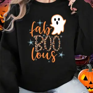 Cadılar bayramı Kaçan Küçük Hayalet Baskı Tişörtü Bayan Kış Polar Sıcak Hoodie Crewneck Gevşe