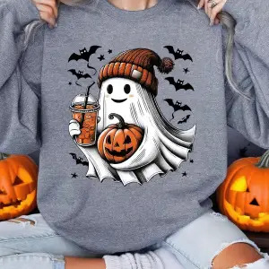 Cadılar bayramı Kazak Kadın Hayalet Yarasa Ve Kabak Baskı Hoodie Polar Sıcak Bisiklet Yaka Ge