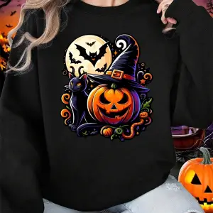 Cadılar bayramı Şapka Ve Kabak Baskılar Tişörtü Kadın Polar Sıcak Gevşek Hoodie Crewneck Teme