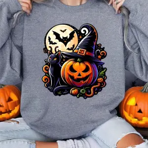 Cadılar bayramı Şapka Ve Kabak Baskılar Tişörtü Kadın Polar Sıcak Gevşek Hoodie Crewneck Teme