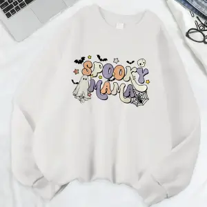 Cadılar bayramı Spooky Mama Baskı Tişörtü Bayan Polar Sıcak Gevşek Kapüşonlular Crewneck Teme