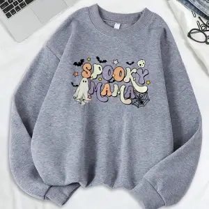 Cadılar bayramı Spooky Mama Baskı Tişörtü Bayan Polar Sıcak Gevşek Kapüşonlular Crewneck Teme