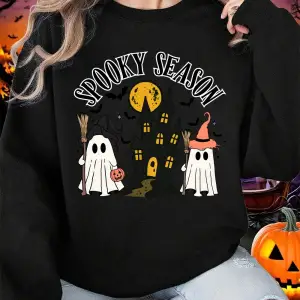 Cadılar bayramı Spooky Sezon Baskı Tişörtü Bayan Polar Sıcak Rahat Kapüşonlular Crewneck Gevş