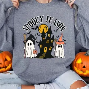 Cadılar bayramı Spooky Sezon Baskı Tişörtü Bayan Polar Sıcak Rahat Kapüşonlular Crewneck Gevş