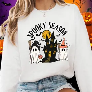 Cadılar bayramı Spooky Sezon Baskı Tişörtü Bayan Polar Sıcak Rahat Kapüşonlular Crewneck Gevş