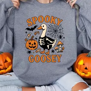 Cadılar bayramı Tişörtü Bayan Spooky Goosey Baskı Kapüşonlular Gevşek Polar Sıcak Bisiklet Ya