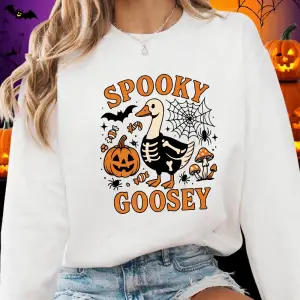 Cadılar bayramı Tişörtü Bayan Spooky Goosey Baskı Kapüşonlular Gevşek Polar Sıcak Bisiklet Ya