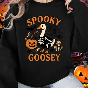 Cadılar bayramı Tişörtü Bayan Spooky Goosey Baskı Kapüşonlular Gevşek Polar Sıcak Bisiklet Ya