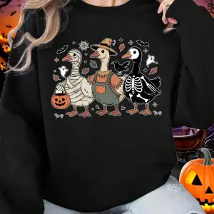 Cadılar bayramı Tişörtü Bayan Spooky Goosey Baskı Kapüşonlular Polar Sıcak Bisiklet Yaka Gevş