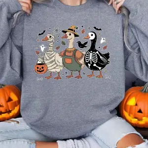 Cadılar bayramı Tişörtü Bayan Spooky Goosey Baskı Kapüşonlular Polar Sıcak Bisiklet Yaka Gevş