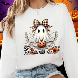 Cadılar bayramı Tişörtü Kadın Dantel Elbise Ve Yay Hayalet Baskılı Kapüşonlular Polar Yumuşak