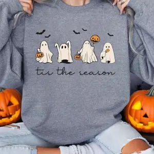 Cadılar bayramı tişörtü kadın Tis The Season hayalet baskılı kapüşonlu svetşörtler bisiklet y