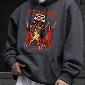 Cadılar Brew Black Magic Baskılı Erkek Kazak Rahat Kazak Gevşek Trendy Tüm Maç Hoody Unisex S