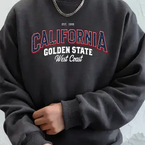 California Golden State Baskılı Erkek Kazak Kış Bisiklet Yaka Kapşonlu Sokak Polar Sıcak Gevş