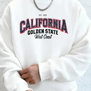 California Golden State Baskılı Erkek Kazak Kış Bisiklet Yaka Kapşonlu Sokak Polar Sıcak Gevş