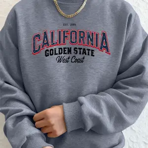 California Golden State Baskılı Erkek Kazak Kış Bisiklet Yaka Kapşonlu Sokak Polar Sıcak Gevş