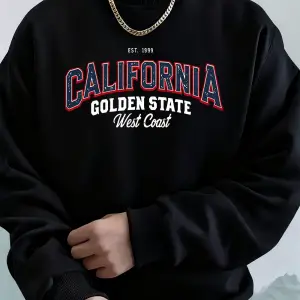 California Golden State Baskılı Erkek Kazak Kış Bisiklet Yaka Kapşonlu Sokak Polar Sıcak Gevş