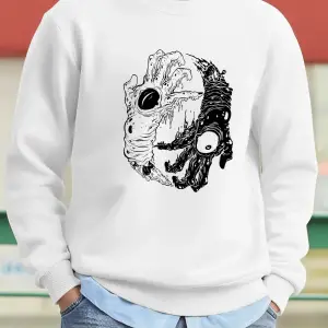 Canavar Palmiye Gözleri Korkunç Baskılı Sweatshirt Erkek Polar Bol Moda Sokak Giysisi Yuvarla