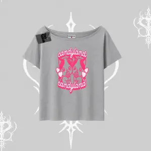 Candyland Yazılı Sevimli Kedi Baskılı Kapşonlu Crop Sweatshirt