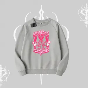 Candyland Yazılı Sevimli Kedi Baskılı Oversize Crop Tshirt