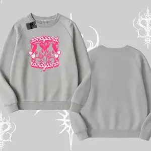 Candyland Yazılı Sevimli Kedi Baskılı Oversize Crop Tshirt