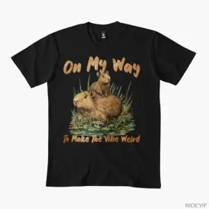 Capybara On My Way Erkek Kadın Tişörtü %100 Pamuklu Tişörtler Kısa Kollu Üstler 1226-3