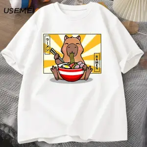 Capybara pamuklu t-shirt rahat erkek giysileri boy kısa kollu Tees yaz japon Streetwear 90s h