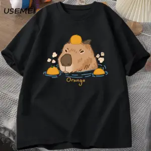 Capybara portakallar ile yüzme t-shirt boy T Shirt Unisex pamuk Shrot kollu karikatür hayvan 2843