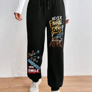 Cartoon & Graphic Drawstring Waist 4 Mevsim Eşofman