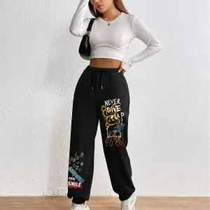 Cartoon & Graphic Drawstring Waist 4 Mevsim Eşofman