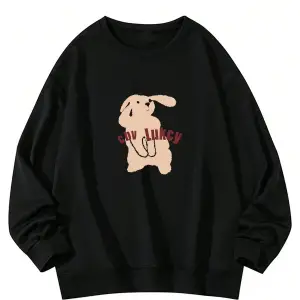 Cartoon & Letter Graphic Drop Shoulder Pullover Siyah