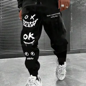 Cartoon & Slogan Graphic Drawstring Waist Eşofman Altı